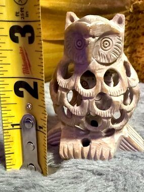 Hand Carved Owl Figurine Pierced Lattice Jali Folk Art Statue Sculpture
